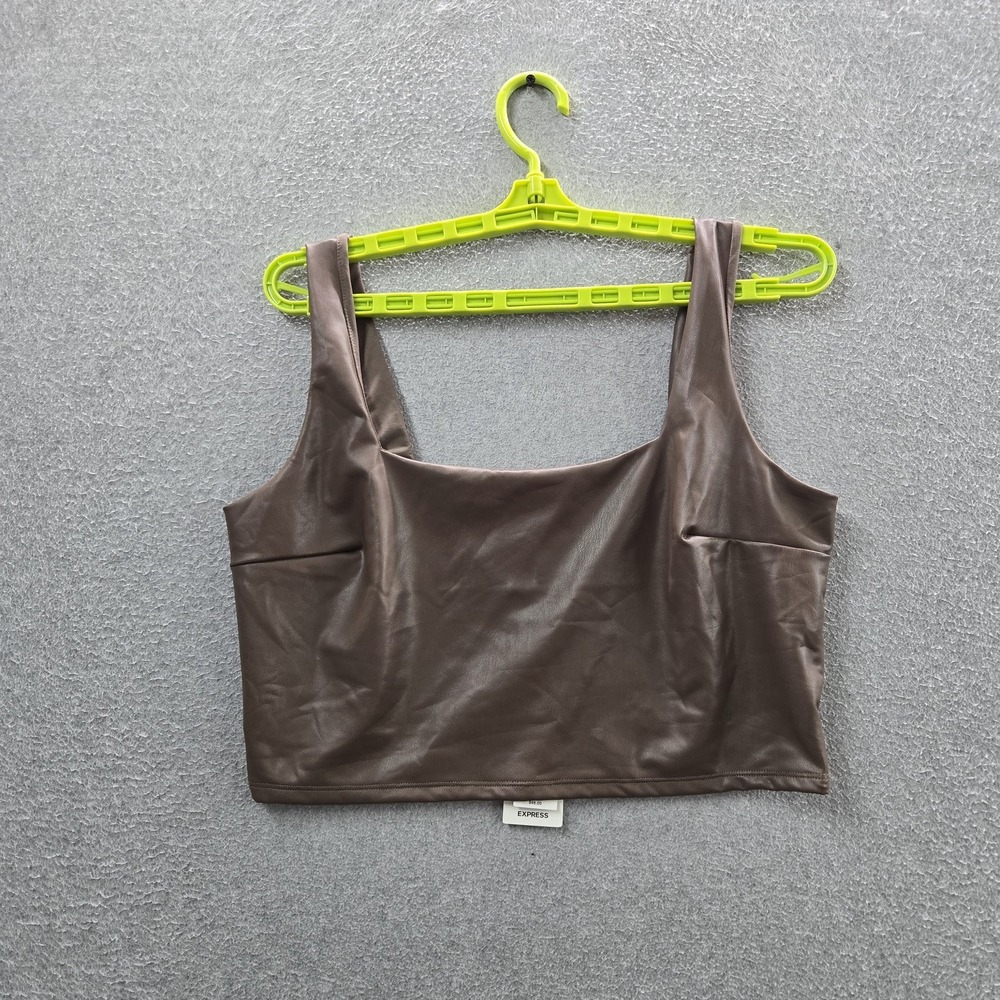 Express Women Tank Top L Brown Body Contour Collection Faux Leather Crop NWT